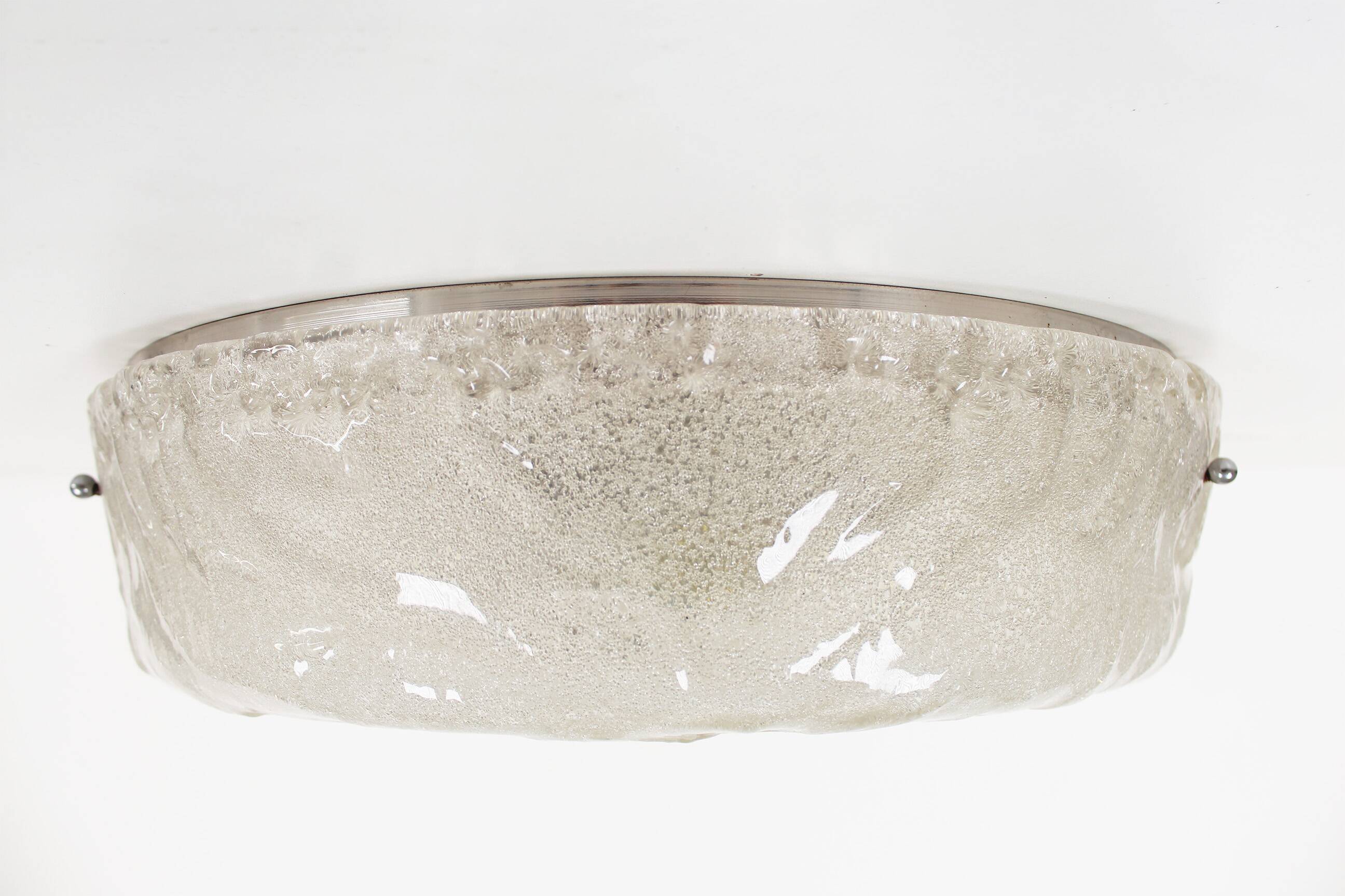 Large glass and polished metal glass flush mount lights by Sische, Germany