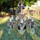Bronze chandelier with grapevines of amber purple crystal color 6 branches
