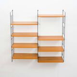1960s teak wall shelf, manufacturer WHB, eight shelves
