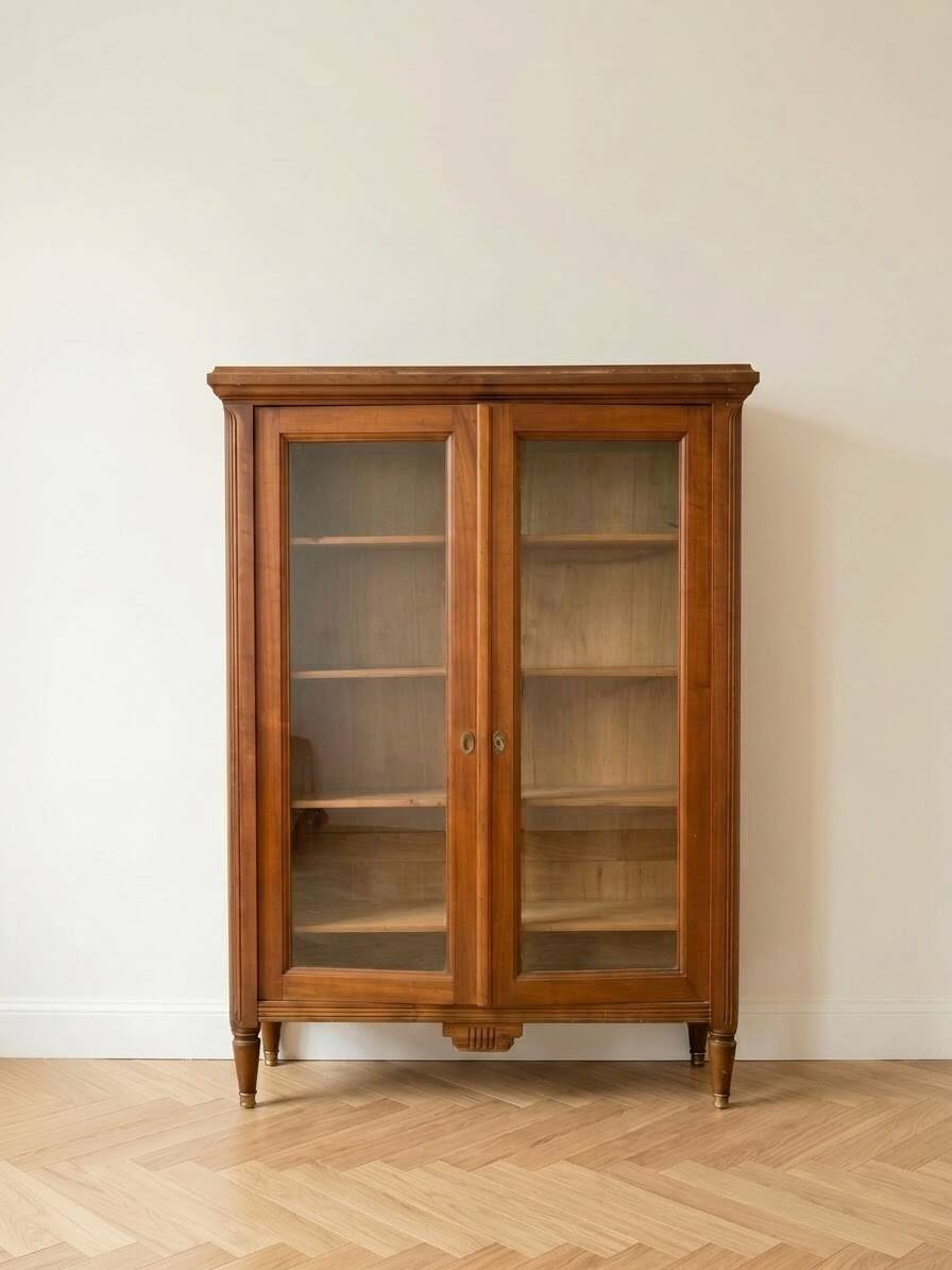 Small antique wooden glass-fronted bookcase