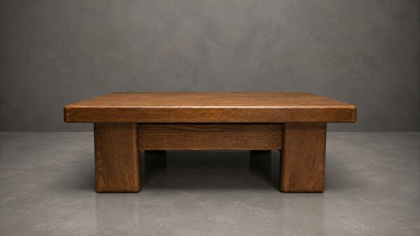 Table basse / bout de canapé brutaliste en chêne – Années 70