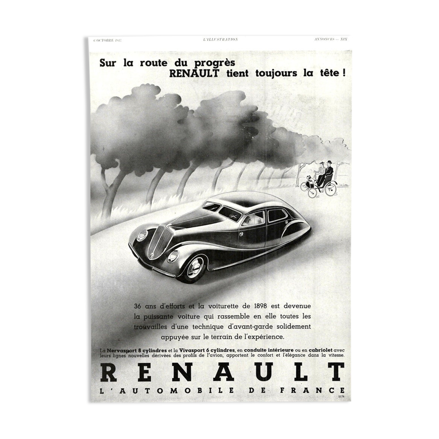 Vintage poster 30s Renault Automobiles