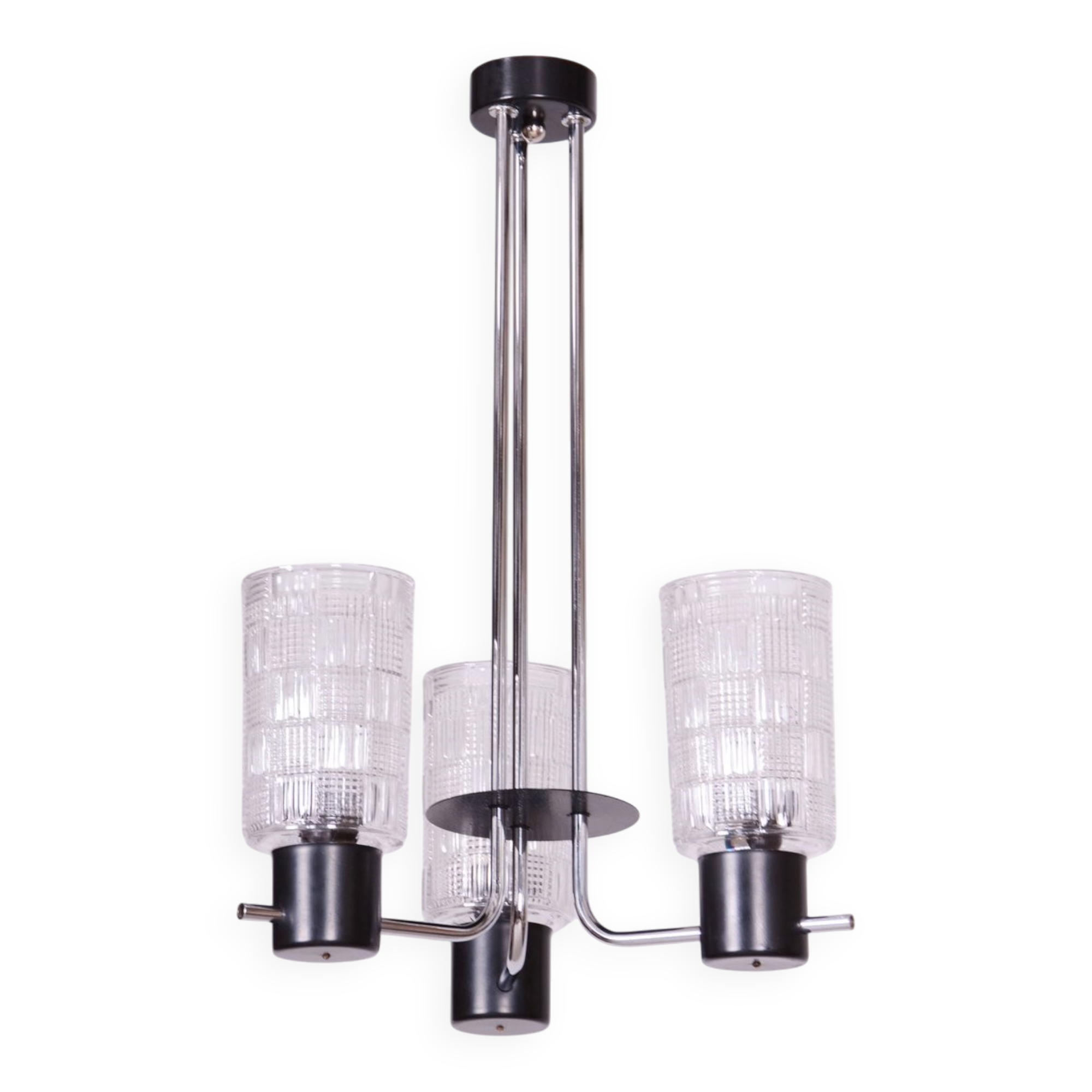 Mid-Century Chandelier in Chromed Steel and Glass by Drukov, Czech, 1970s