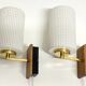 Pair of Scandinavian Wall Lights - Opaline Brass Wood - 50's 60's