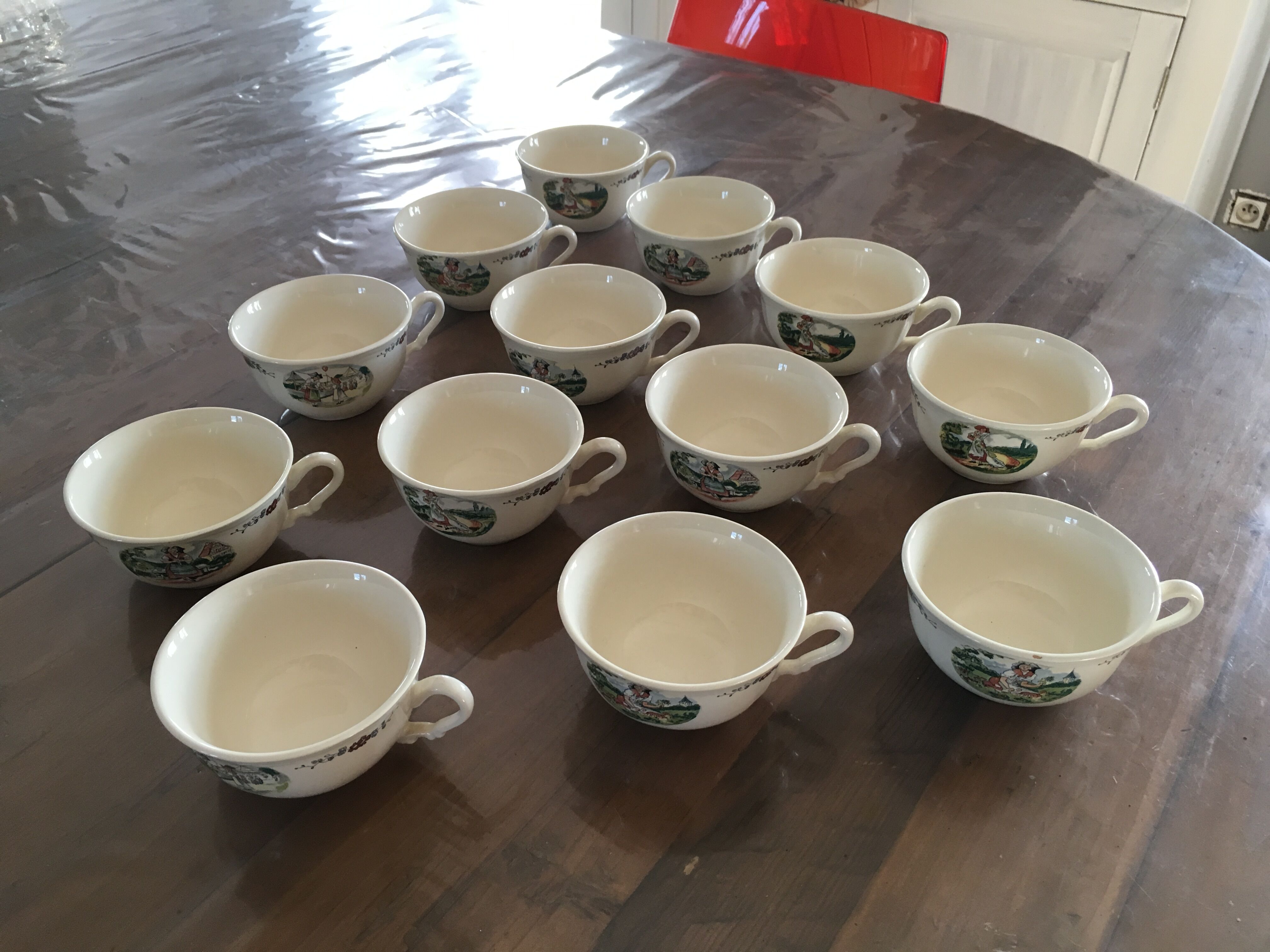 Set of 13 tea cups Sarreguemines Obernai