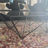 Coffee table  square black metal glass