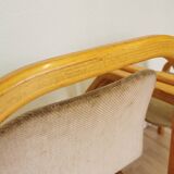 Set of 4 Vintage Beech Wood Dining Chairs: 1970s Space Age Gray Fabric