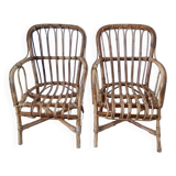 Pair of children's armchairs in rattan / bamboo honey color 60s
