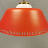 Hanging lamp in red lacquered metal and milky white opal glass 1970s Denmark.
