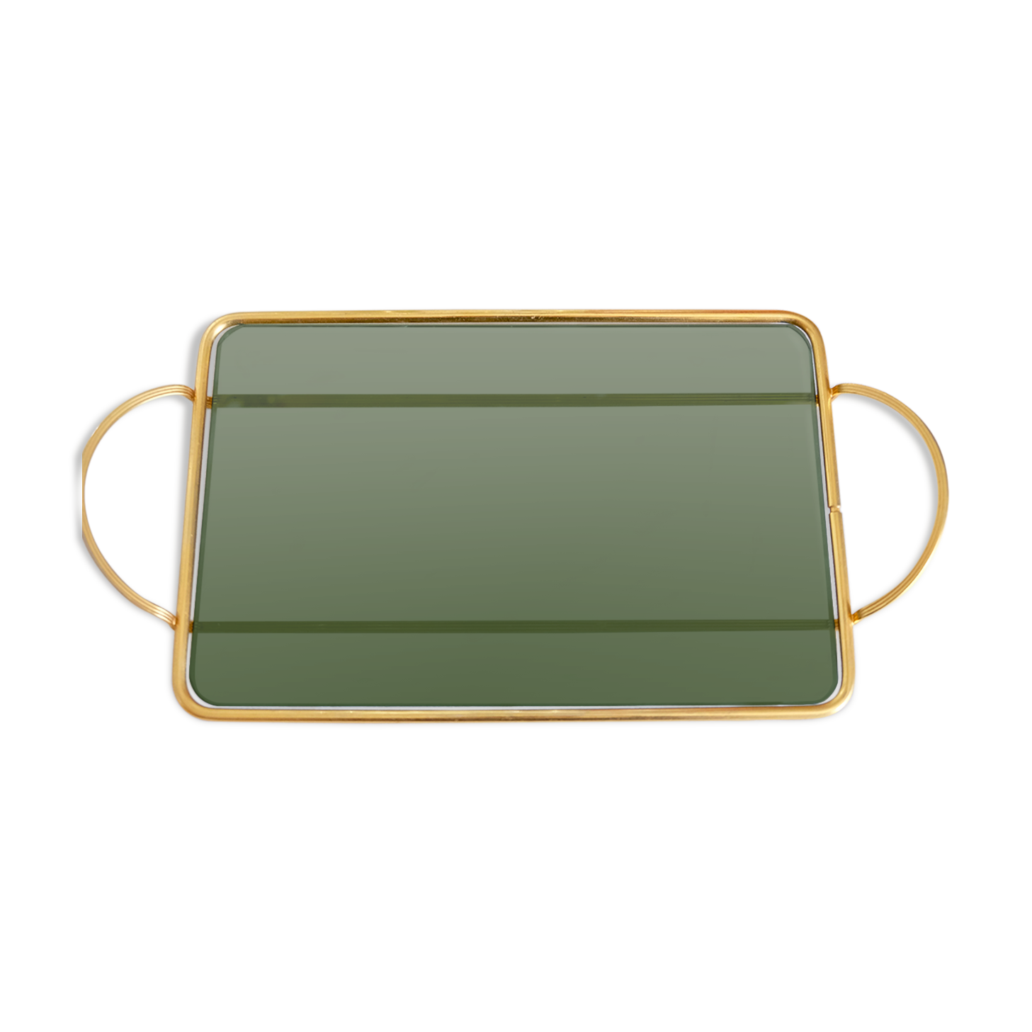 Serving tray in brass and Italian green smoked glass 50s