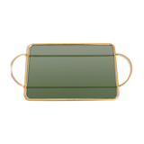 Serving tray in brass and Italian green smoked glass 50s