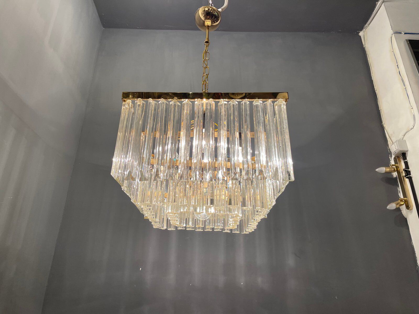 Italian Murano Glass Prism Triedri Chandelier Lamp