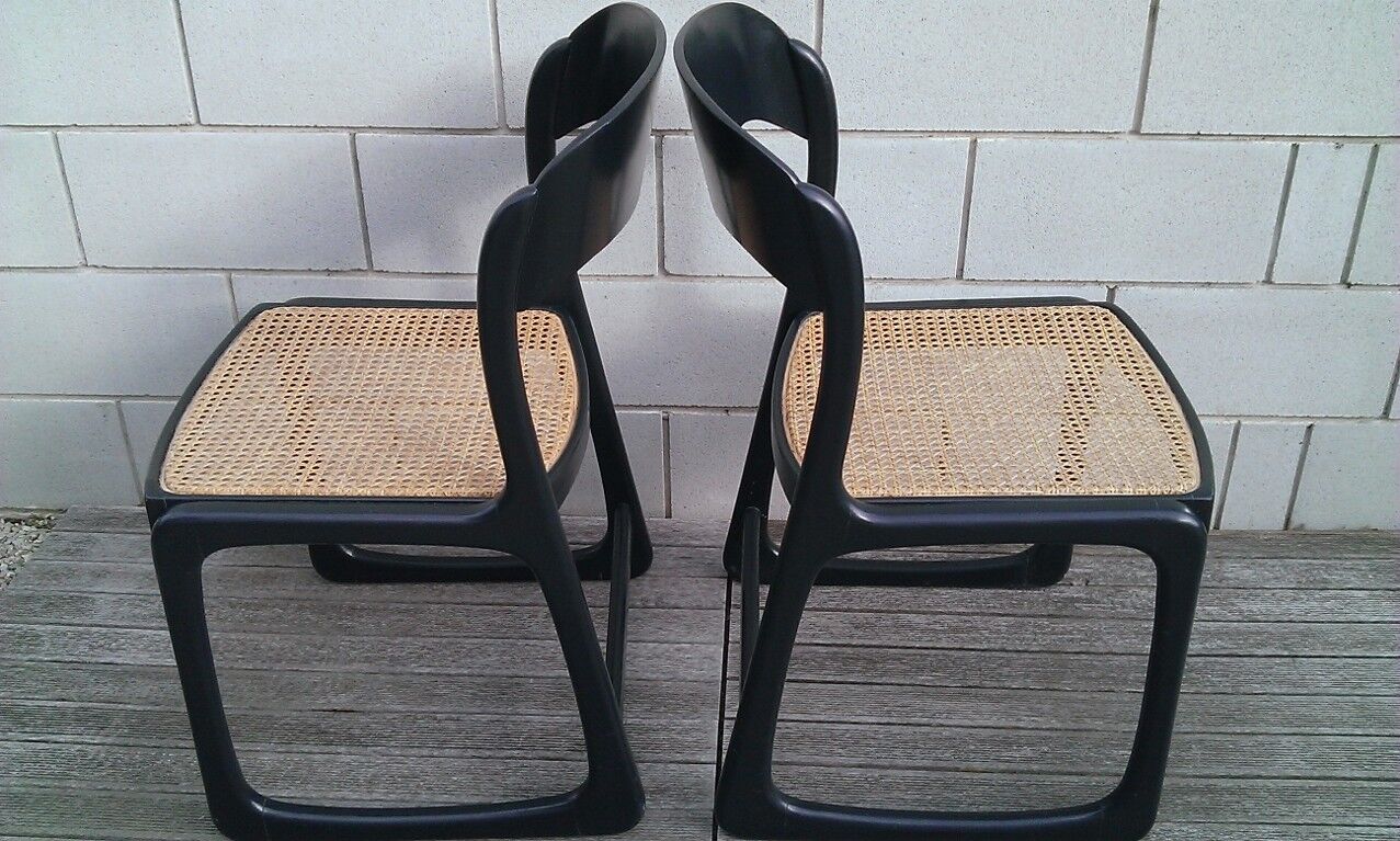 Pair of caning sled chairs