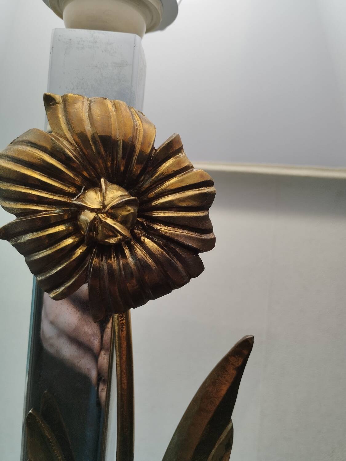 Lampe ancienne vintage métal chromé et bronze doré