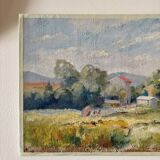 Peinture à l'huile sur toile "Forêt, champ et village" n°42