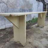 Old wooden farm bench vintage white fir industrial cloakroom