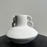 Handmade terracotta vase painted white with double handles H:16 D:20