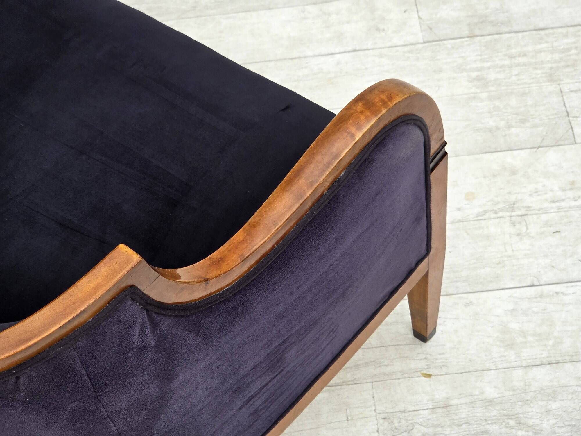 1950s, Danish art deco 2-seater sofa, ash wood, furniture velour.