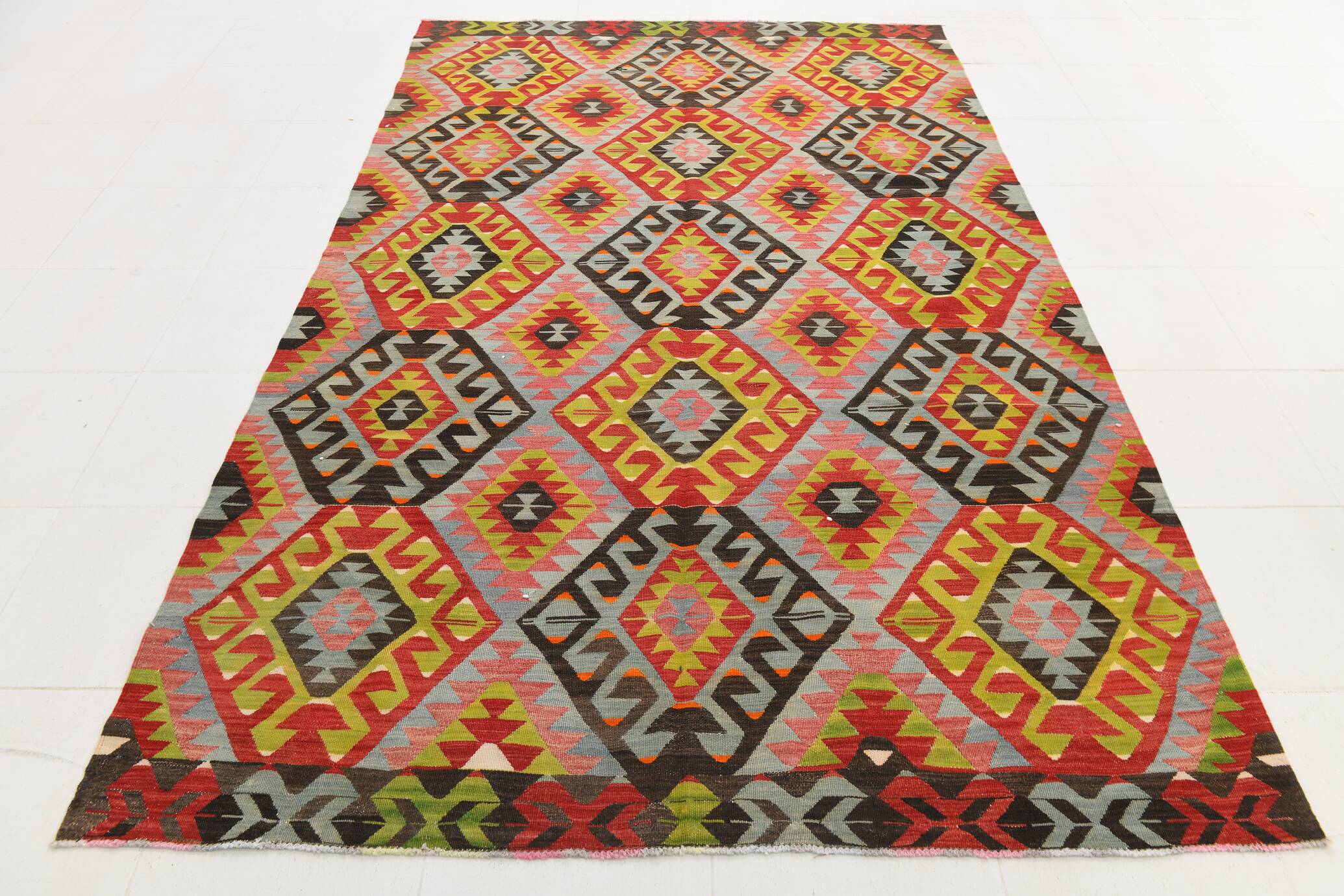 Large Green Handmade Vintage Kilim Rug, 184x309Cm