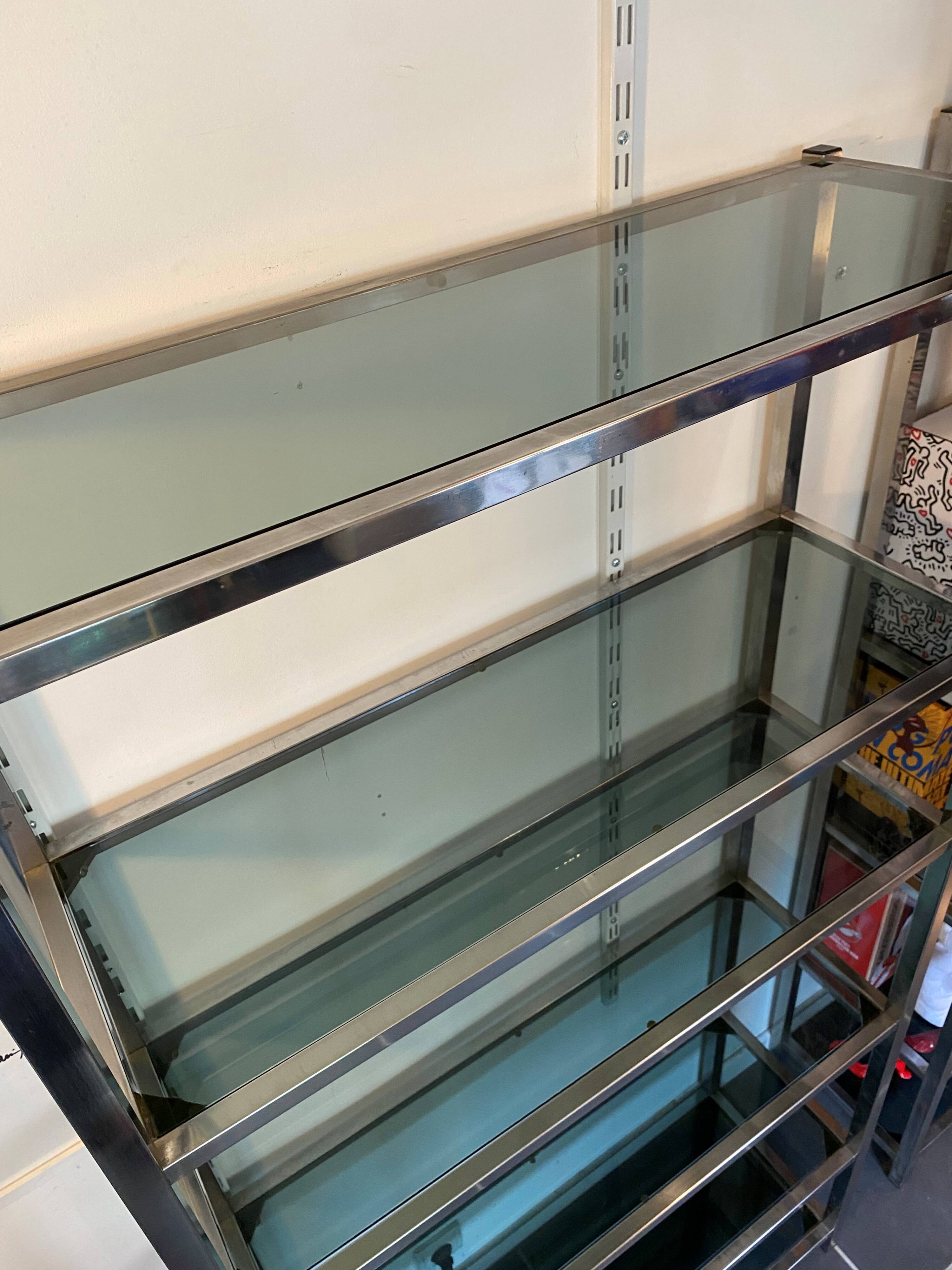 Library n2 display shelf modular wall unit glass and chrome vintage 70s