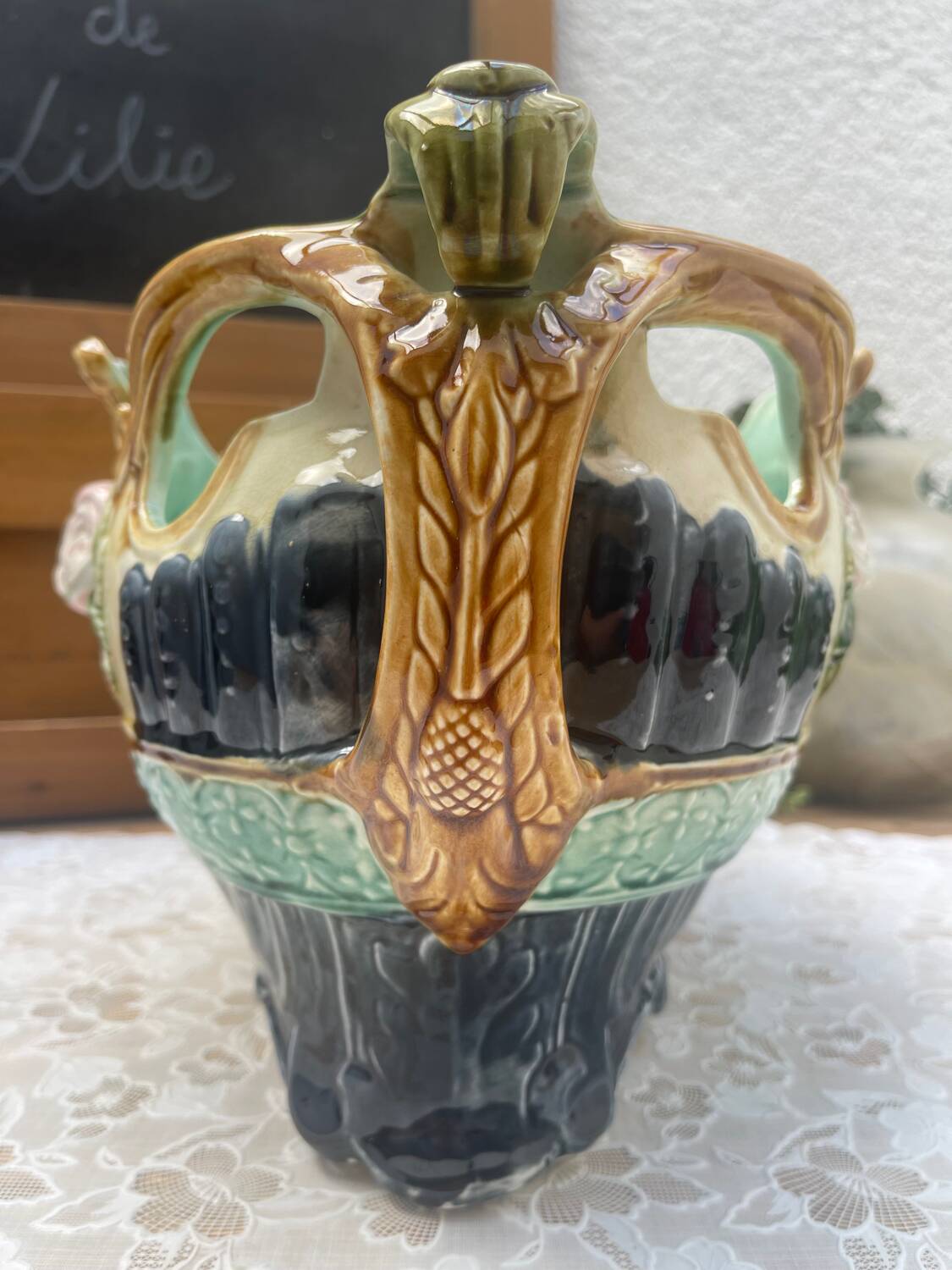 Large Onnaing Barbotine Planter / Planter circa 1900 Ar Style