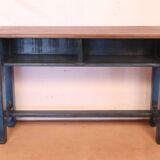 Antique Burmese teak school desk/chair set with original blue patina