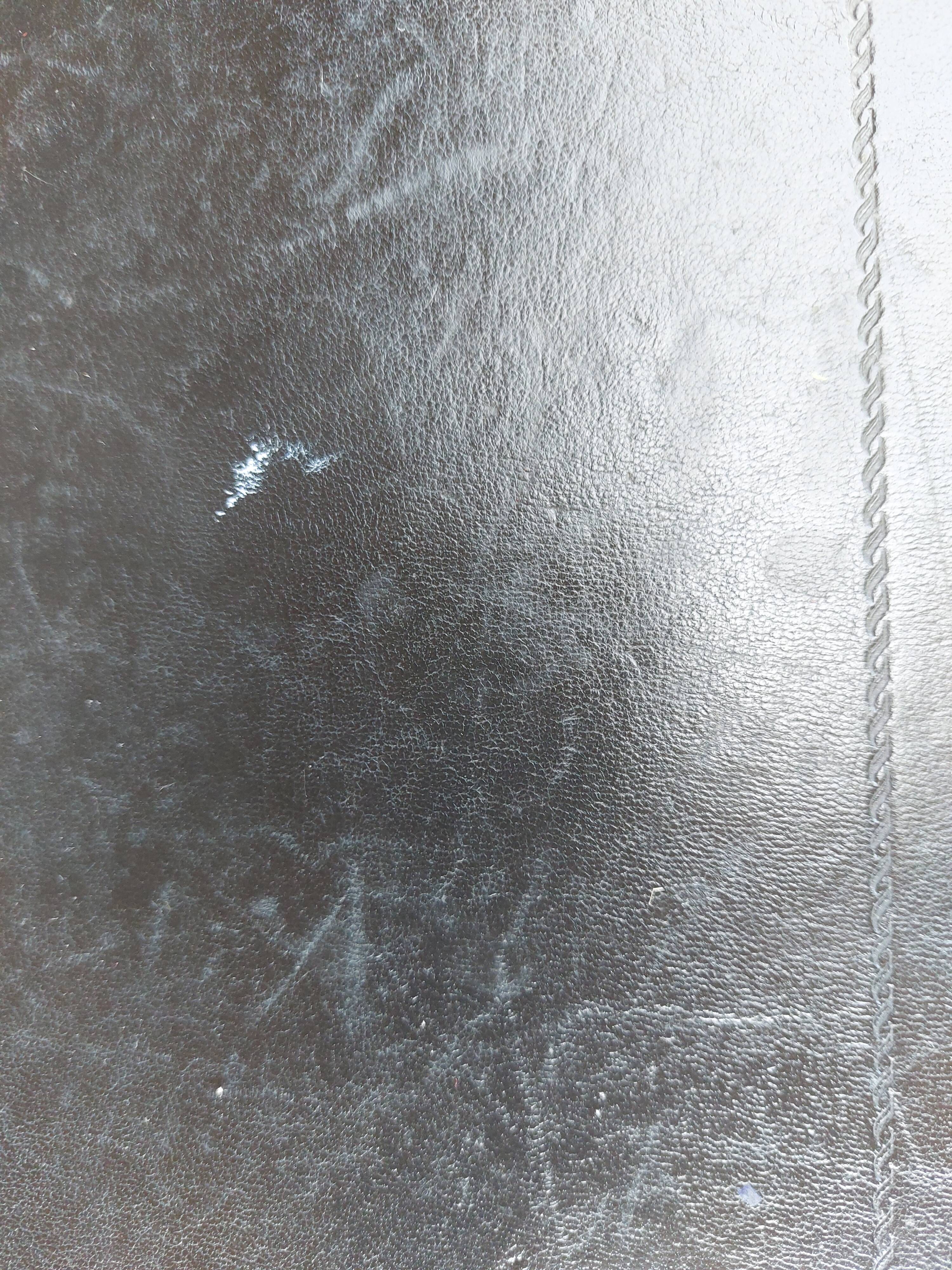 Desk, black leather top