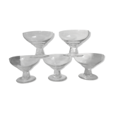 Set of 5 crystal champagne glasses faceted feet art deco 20-30s