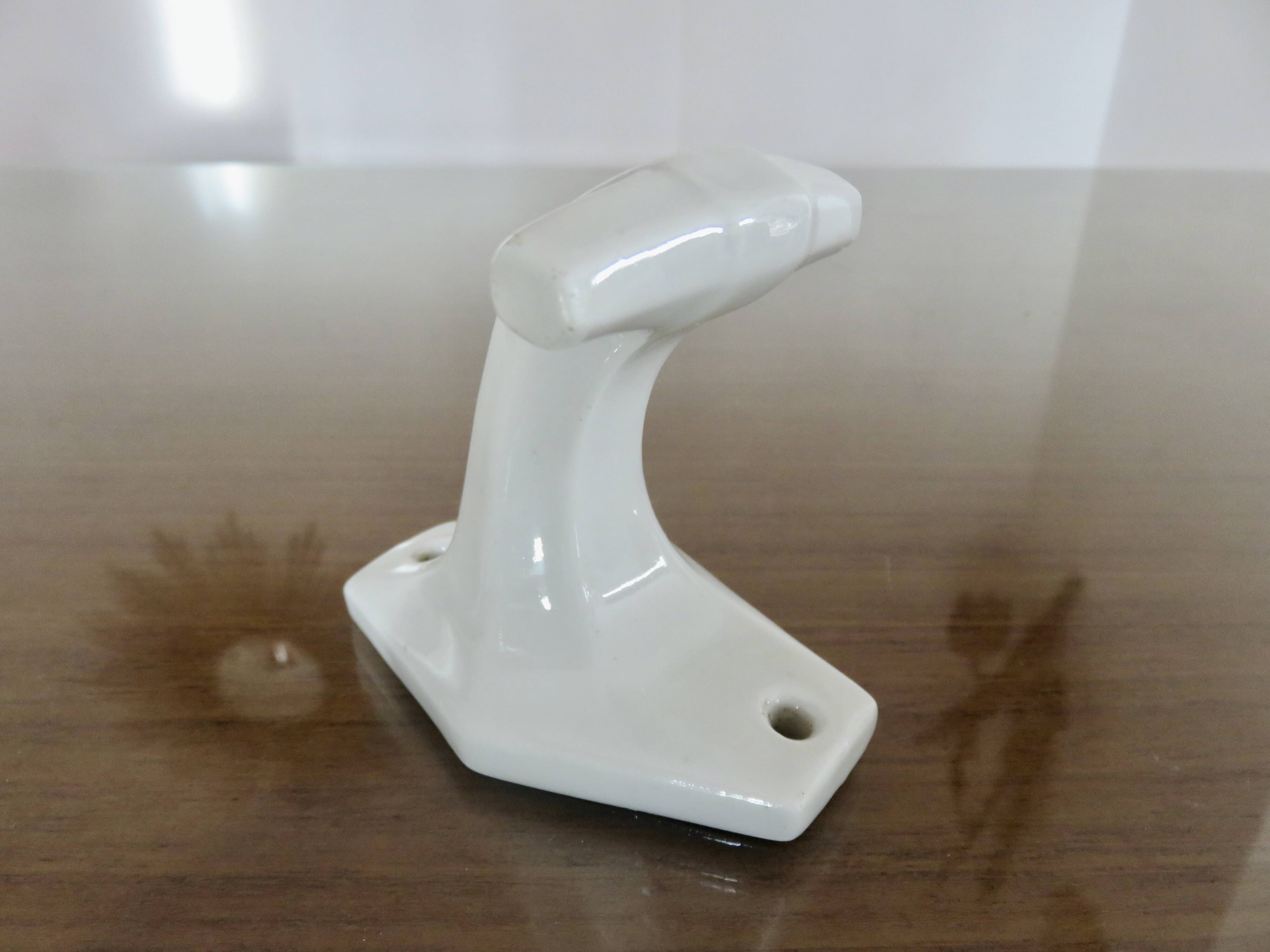 Pair of coat hooks, coat rack, in white porcelain, art deco 30s 40s
