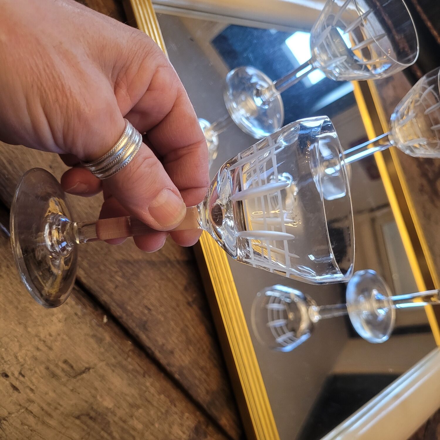 Set of 4 cut glass goblets – France 50s