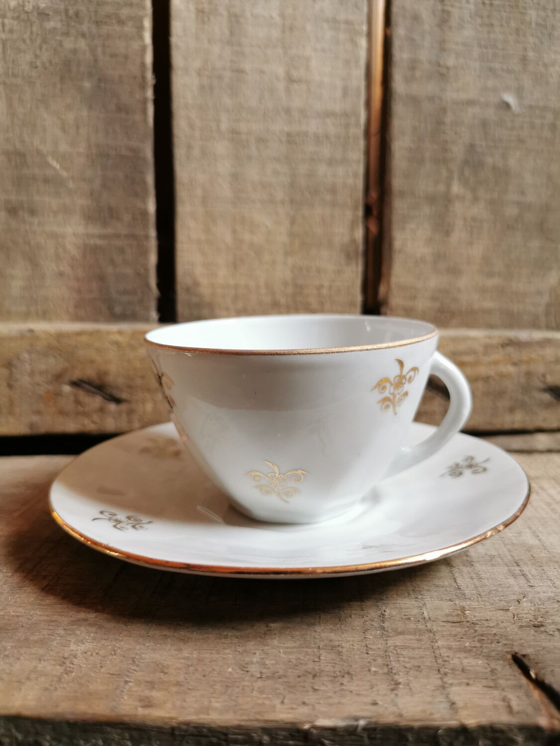 Vintage porcelain cups, white & gold