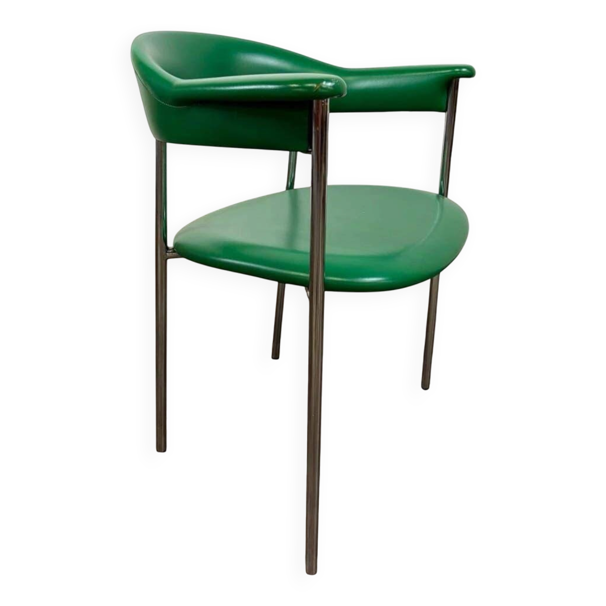 Chaise vintage chromée avec revêtement en skaï vert