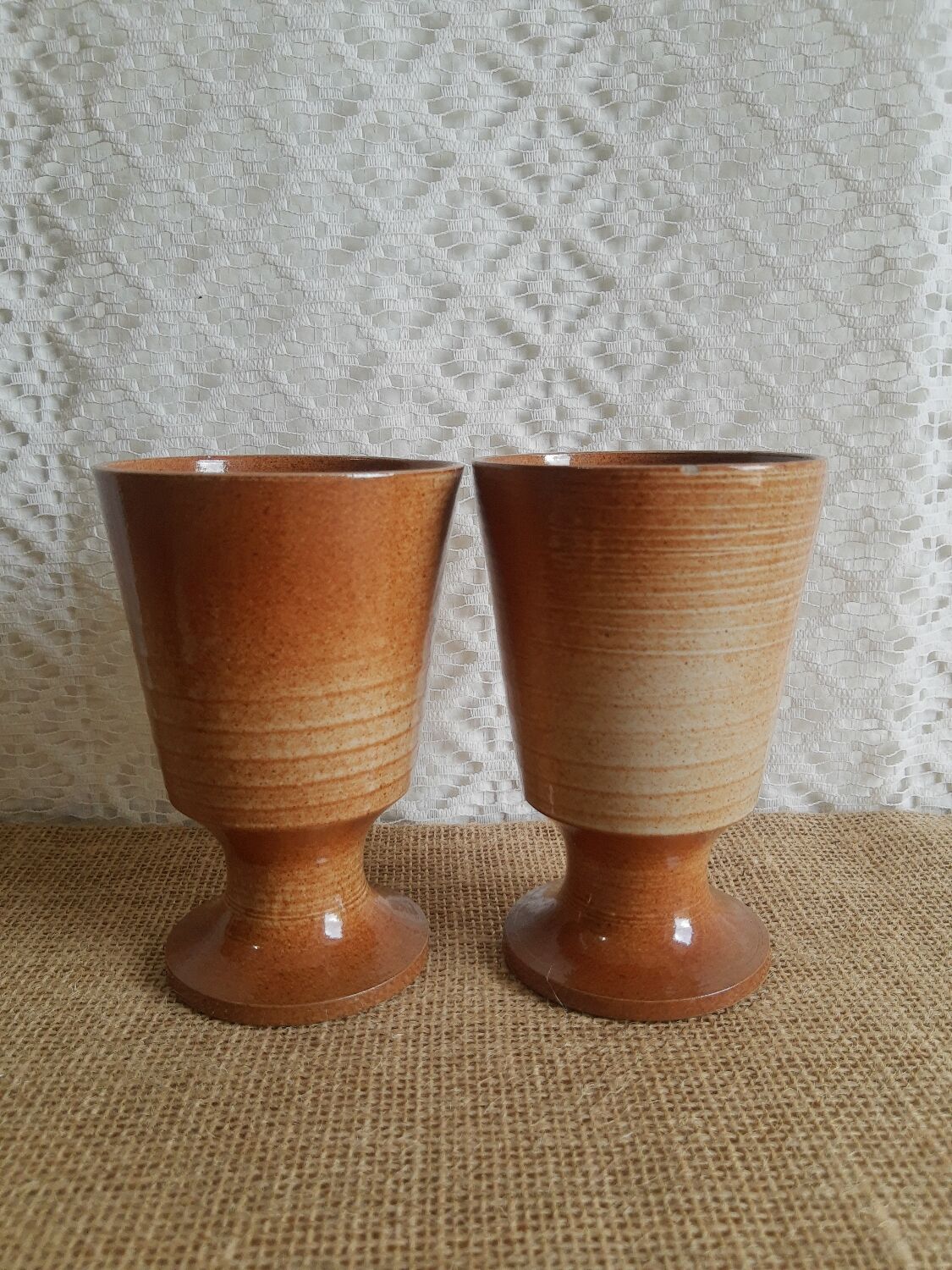 Duo of mazagran cups in vintage Montgolfier sandstone