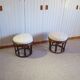 Pretty pair of 2 bamboo and rattan stools with cushions - 80s - Vintage - set of 2
