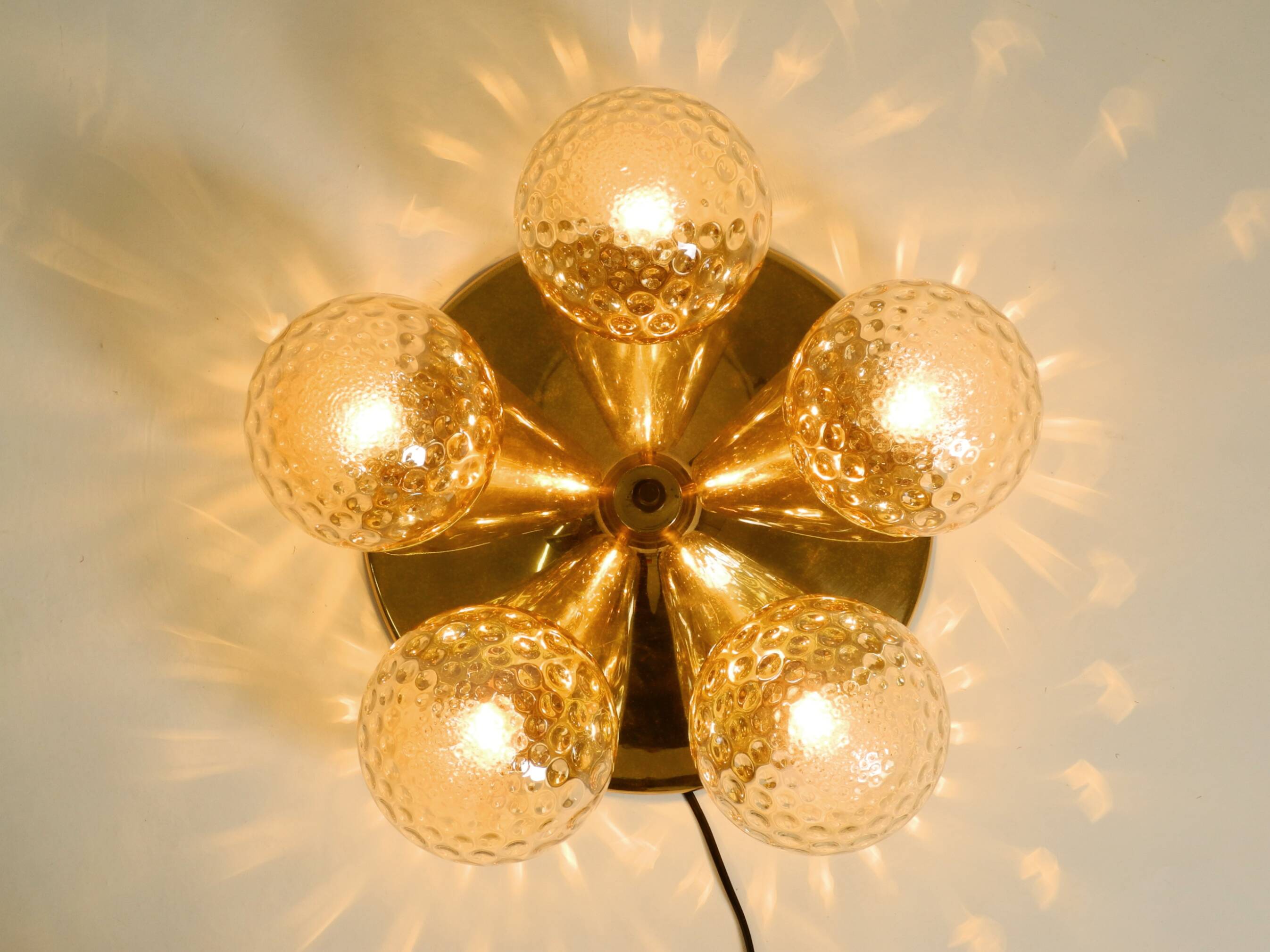 1960s Space Age brass ceiling lamp with 5 glass balls