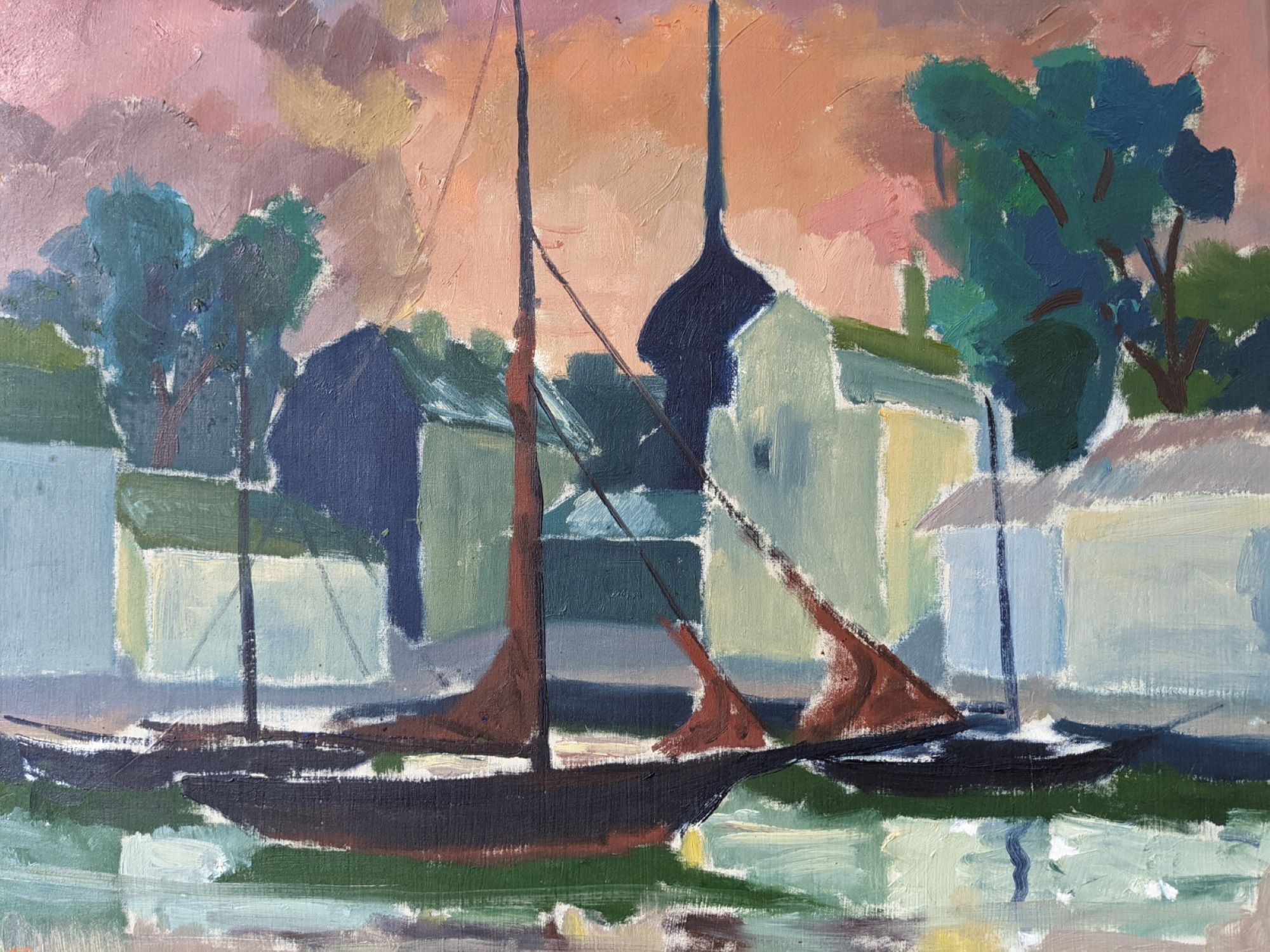 1954 swedish vintage coastal oil painting