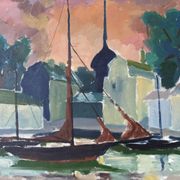 1954 swedish vintage coastal oil painting