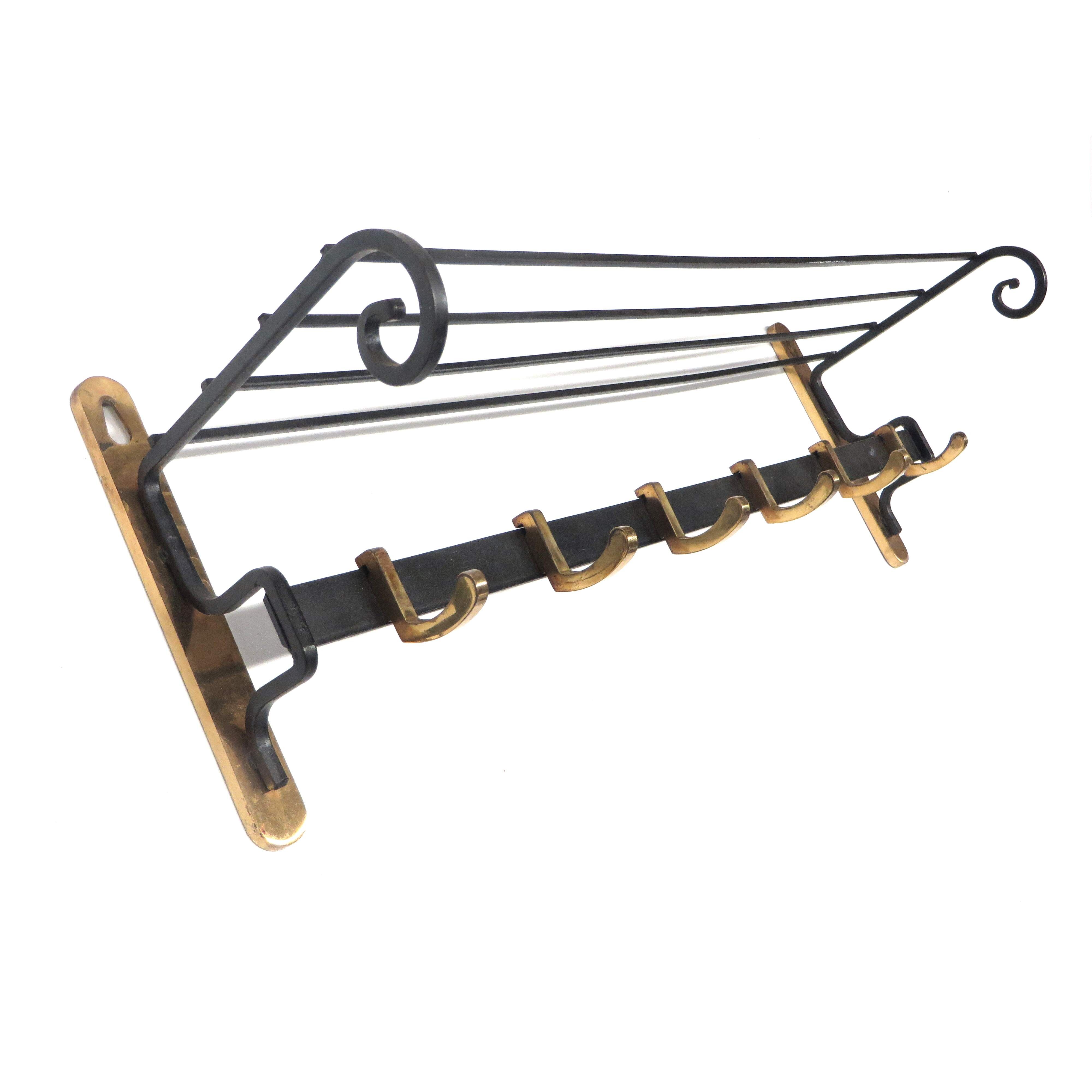 Vintage brass and black coat rack