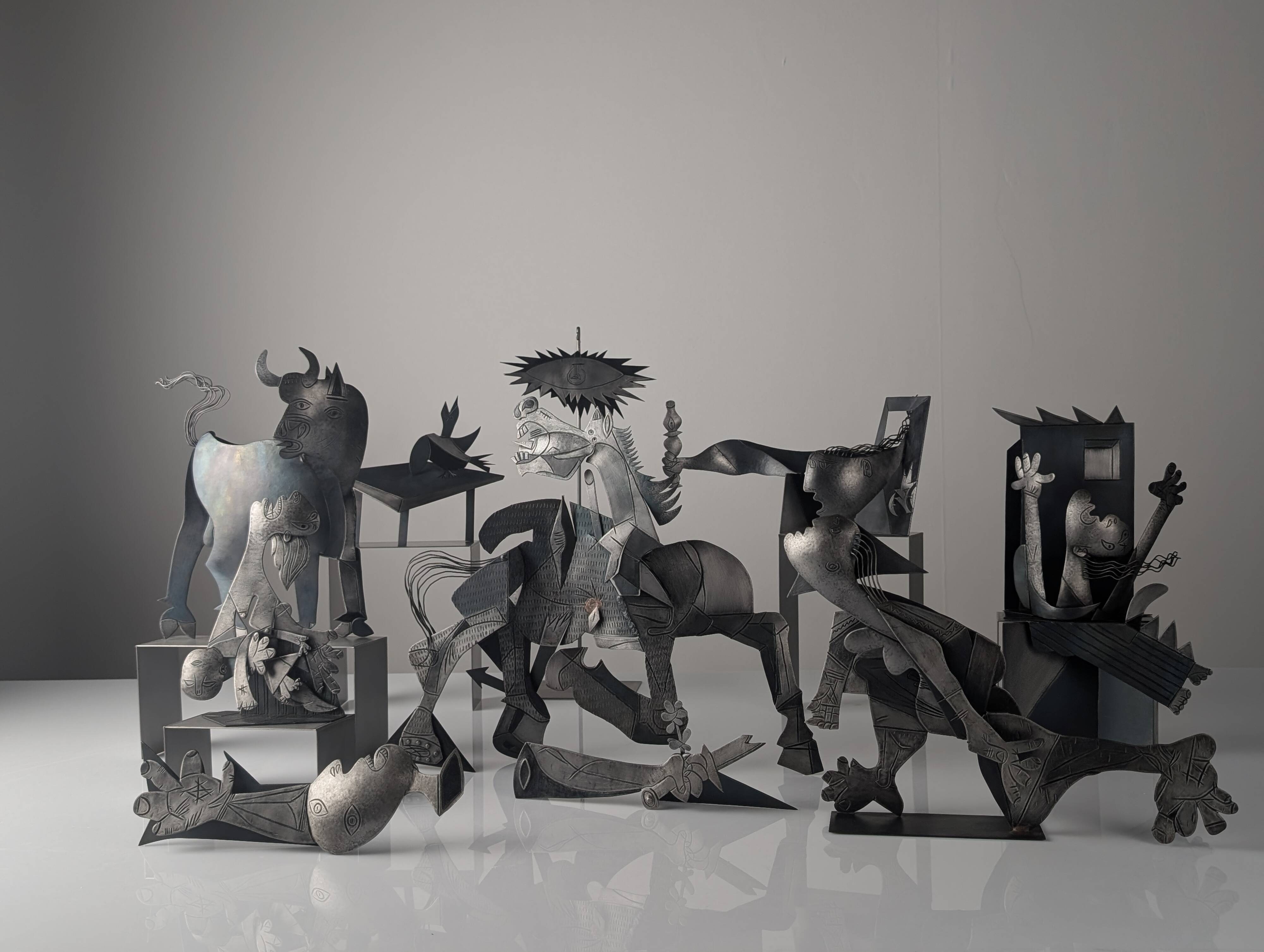 Sculptural Group "After Picasso" in Metal, Guernica Tribute, Late 20th Cent