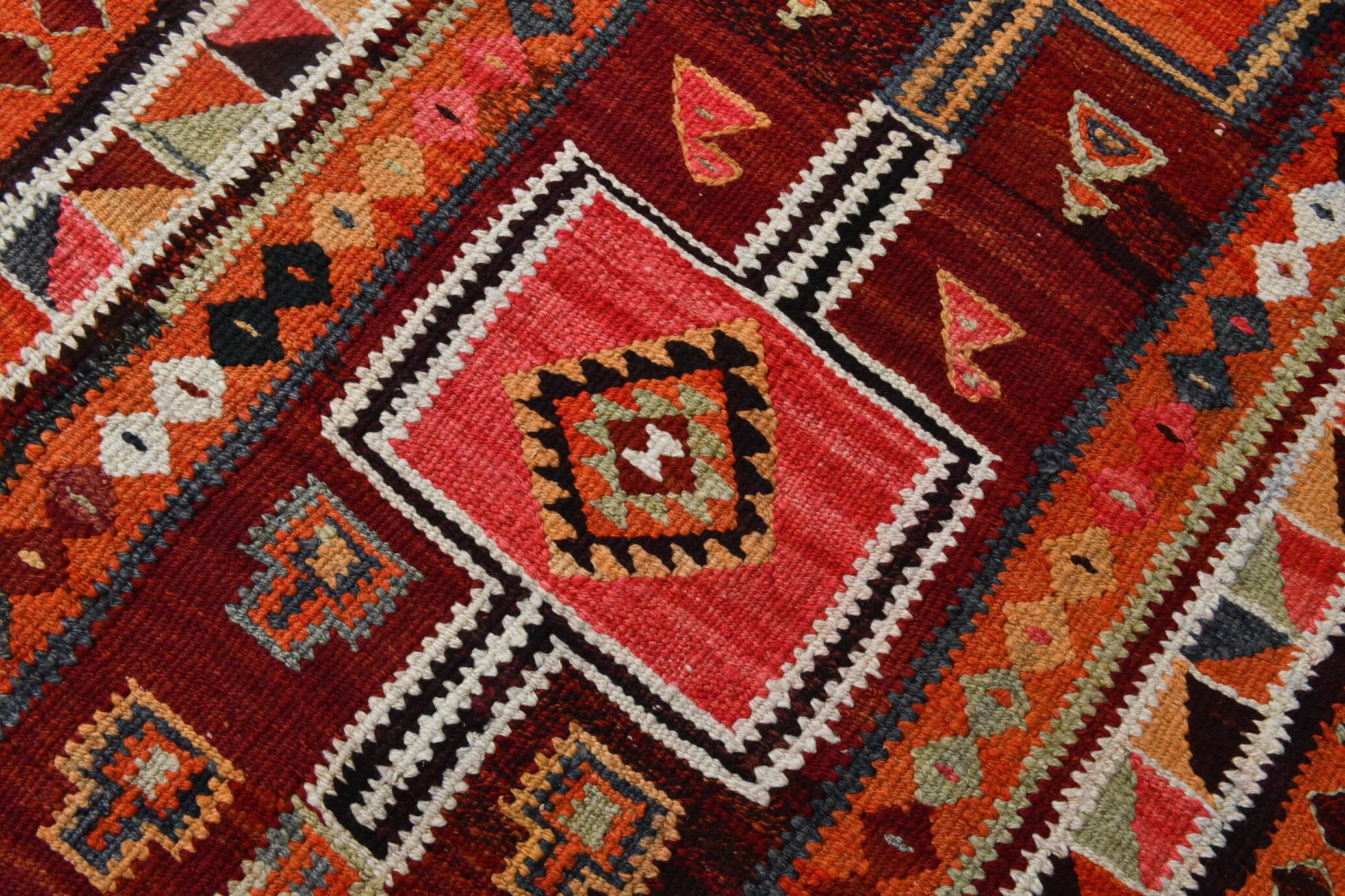 4x11 Kilim Long Wide Dark Red Handwoven Vintage Kilim Runner Rug, 104x317