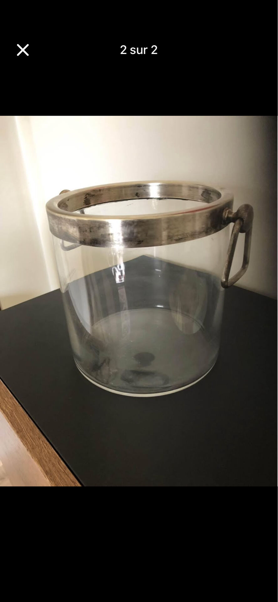 Silver-plated glass and metal champagne bucket