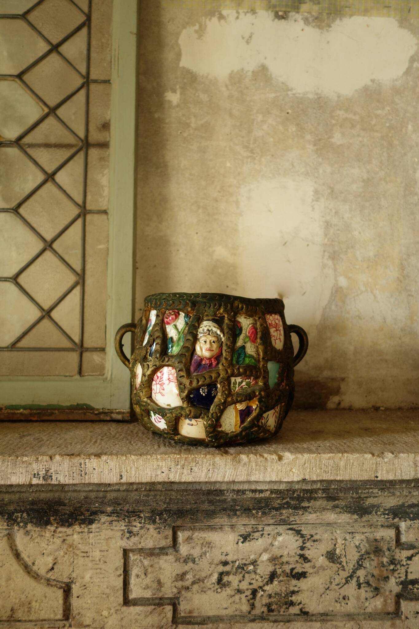 French Folk Art Mosaic Plant Pots and Plate Holders