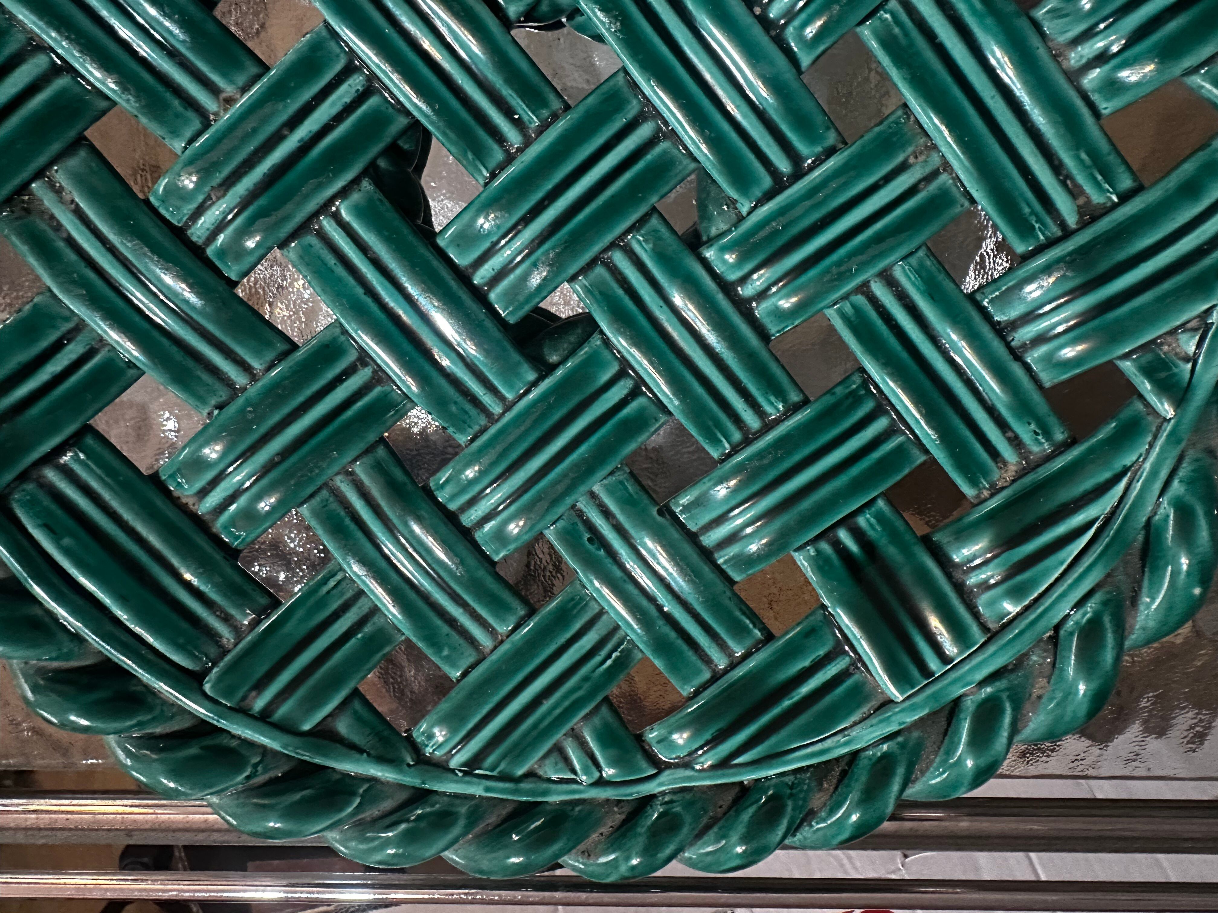 Large woven green ceramic bowl from the 1950s in Massier style - D 30