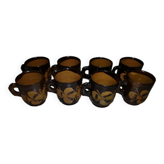 Set of 8 large enameled terracotta cups