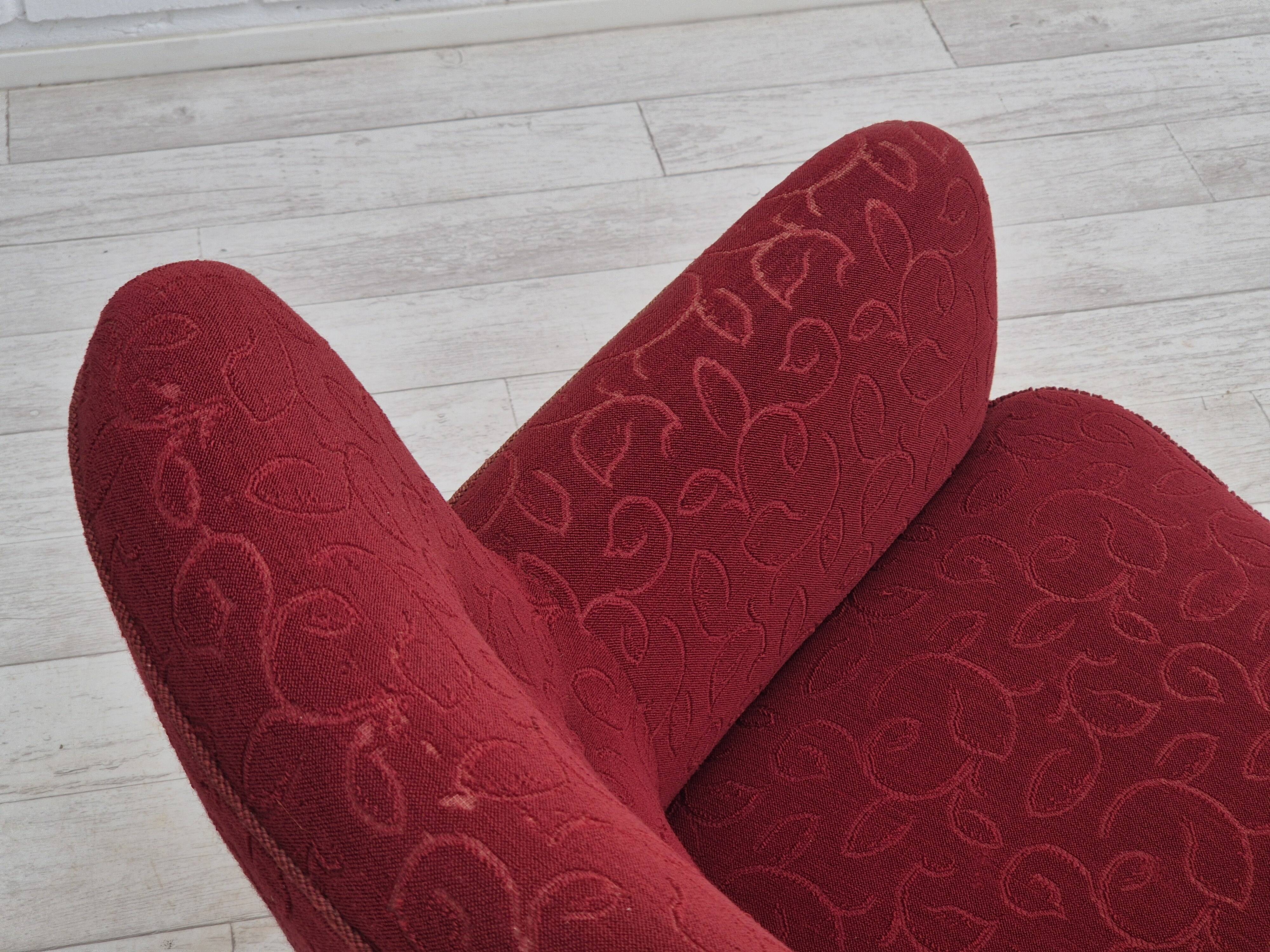 Années 1960, canapé danois 3 places, état d'origine, tissu coton-laine.