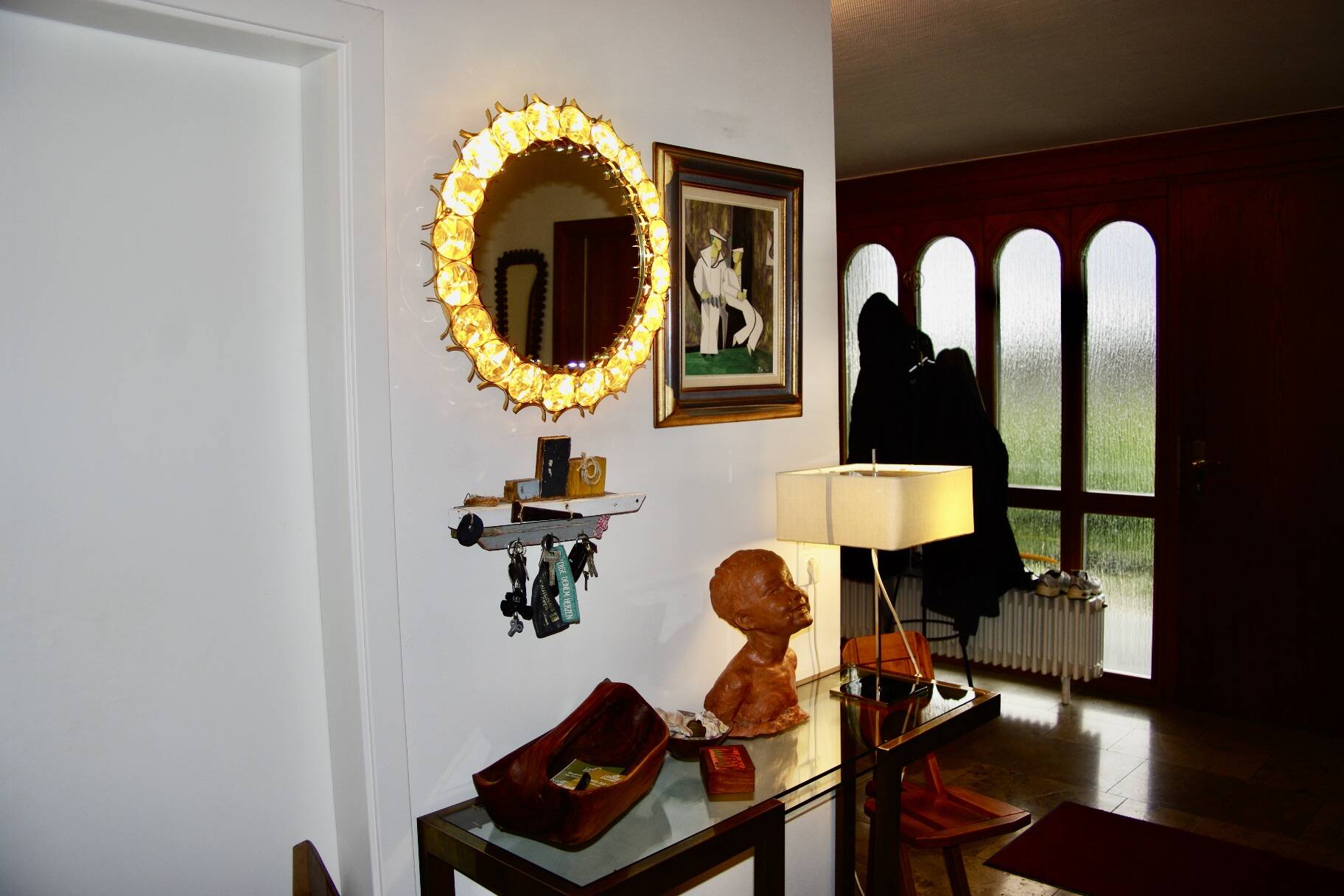 Vintage circular mirror in gold brass by christoph palma austria 1960