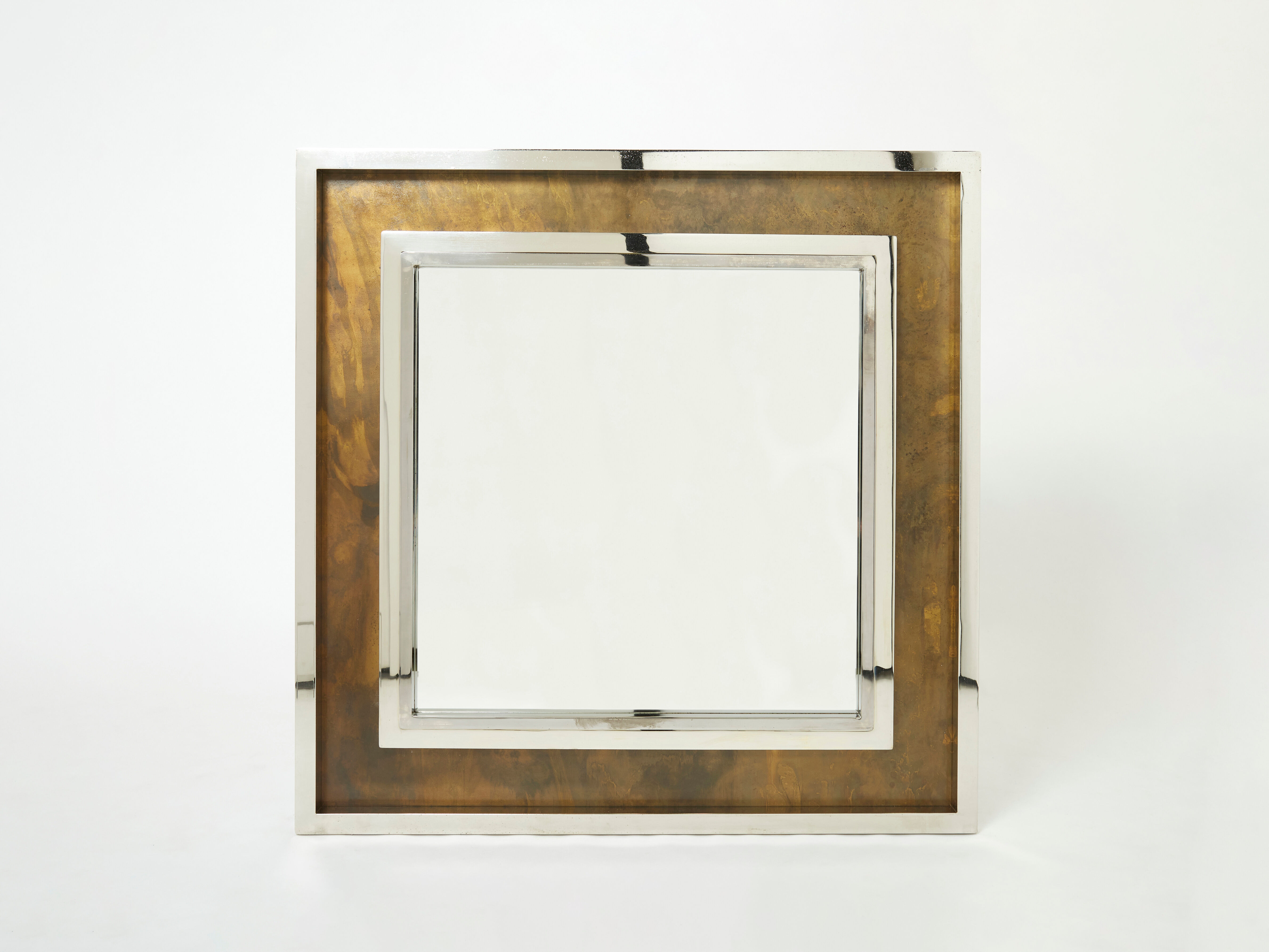 Large Mirror Chrome Copper Metal Industrial by Belgo Chrome 1970 130x130cm