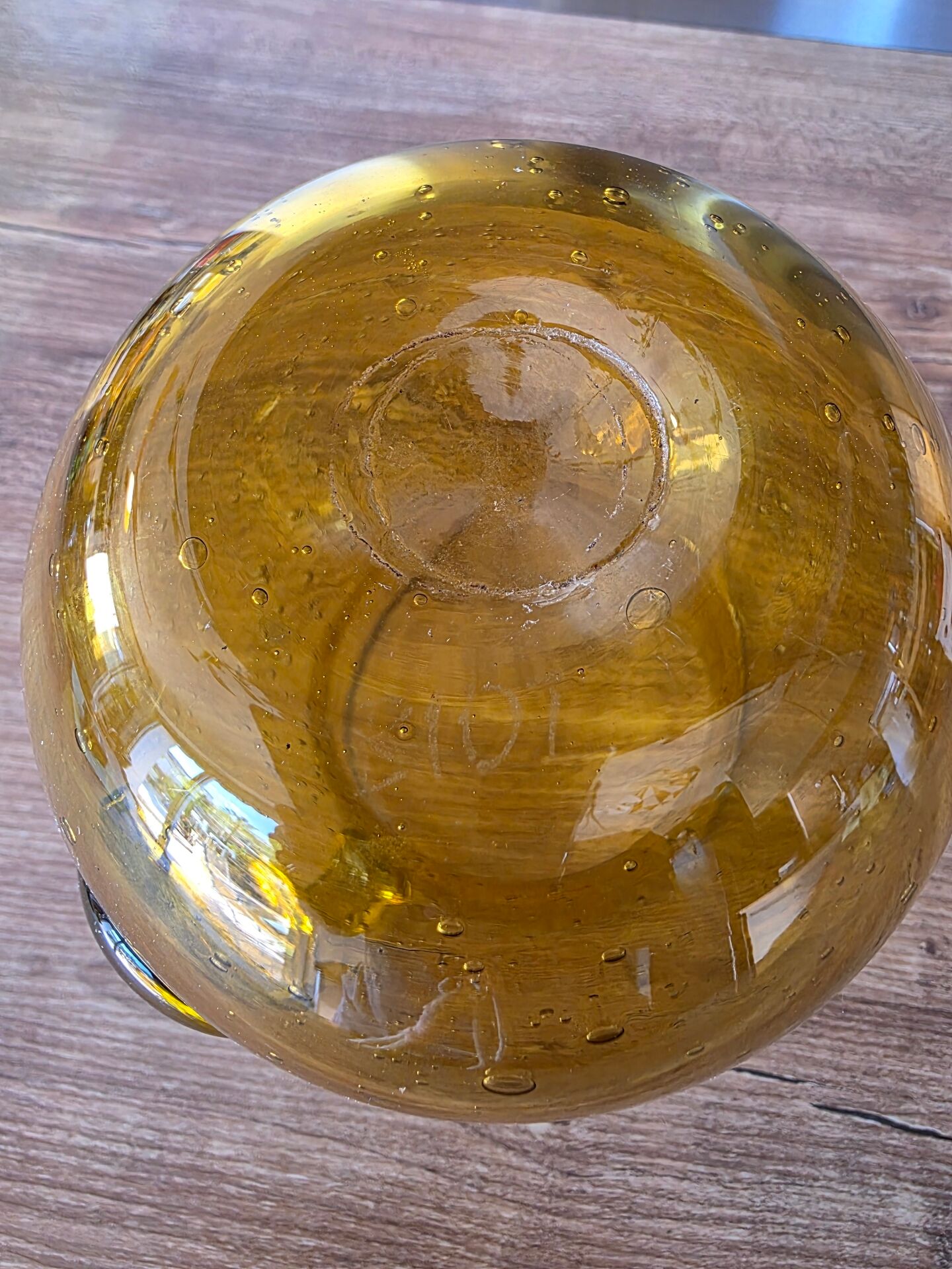 Jug / Glass Bullied Pitcher Biot Yellow Amber Honey Signed