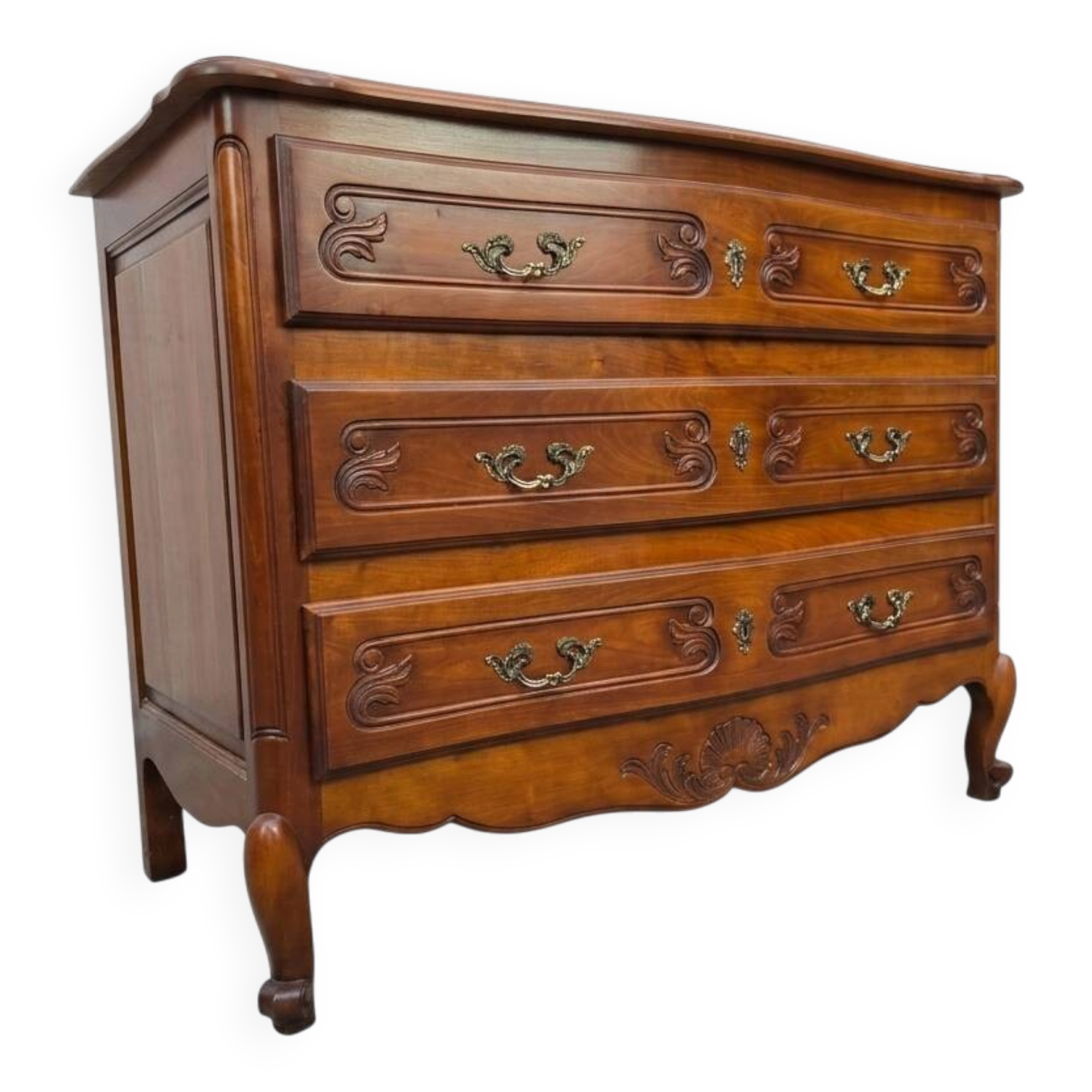 Curved commode in Louis XV style made of cherry wood.