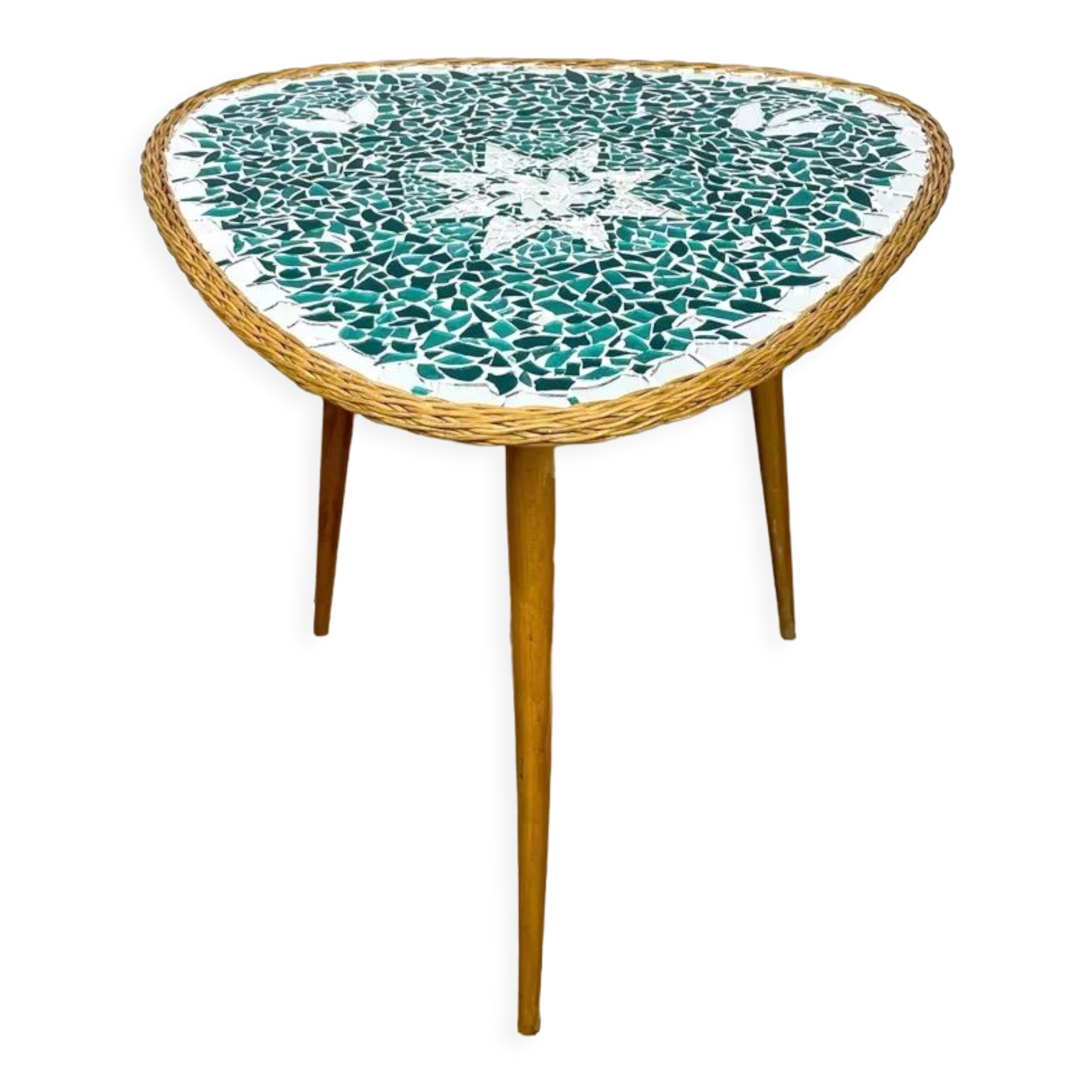 Pedestal table tripod mosaic tray mirror 50s